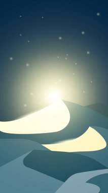 Gece yarısı akıllı telefon çölü için duvar kağıtları vektör ayda dikey parlar.