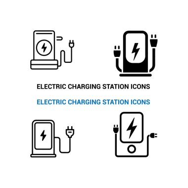 elektrikli araba şarj istasyonu simgesi seti