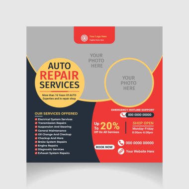  Professional car repair social media post design template clipart