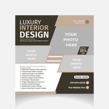  Luxury interior design social media post design template clipart