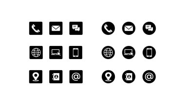  Minimalist Siyah ve Beyaz Simge Izgara İletişim ve Bilgi Yöntemlerini Temsil Ediyor