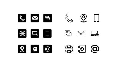  Minimalist Siyah ve Beyaz Simge Izgara İletişim ve Bilgi Yöntemlerini Temsil Ediyor