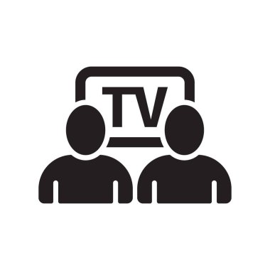 TV İzleyen İki Kişinin Minimalist Siyah ve Beyaz Simgesi