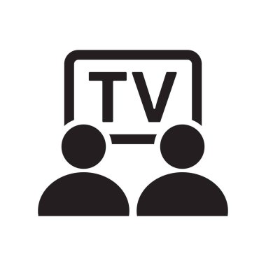 TV İzleyen İki Kişinin Minimalist Siyah ve Beyaz Simgesi