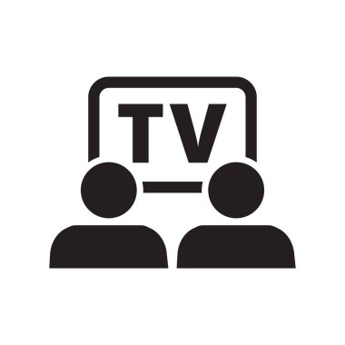 TV İzleyen İki Kişinin Minimalist Siyah ve Beyaz Simgesi