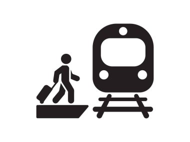 Minimalist Seyahat Simgesi: Bavullu Kişi Platforma Yaklaşan Tren