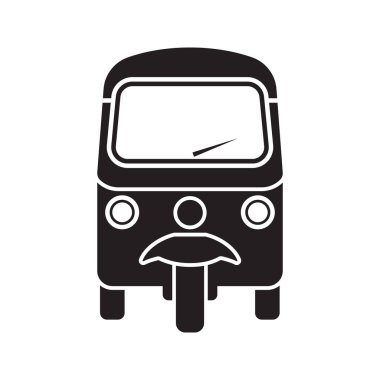 Minimalist Öngörünüm Tuk-Tuk Vektör İllüstrasyonu Siyah ve Beyaz