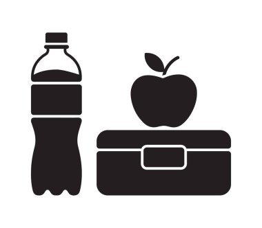 Su Şişesi, Elma ve Beslenme Kutusunun Minimalist Silueti Sağlık ve Uygunluğu
