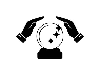 Kehanet Elleri ve Yıldızlarıyla Mistik Minimalist Kristal Küre İllüstrasyonu