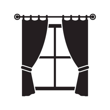 Siluette Akan Perdelerle Zarif Minimalist Pencere İllüstrasyonu