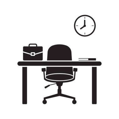 Tek Renkli Minimalist Ofis Sahnesi Masa, Çanta ve Duvar Saati