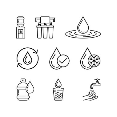 Temiz ve Minimalist Su Taşıma Simgesi Şişe, Musluk ve Filtreler