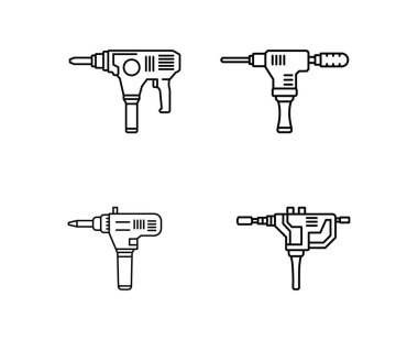 Dört Ayırt Edici Elektrik Matkabının Minimalist Çizgi Sanat Seti