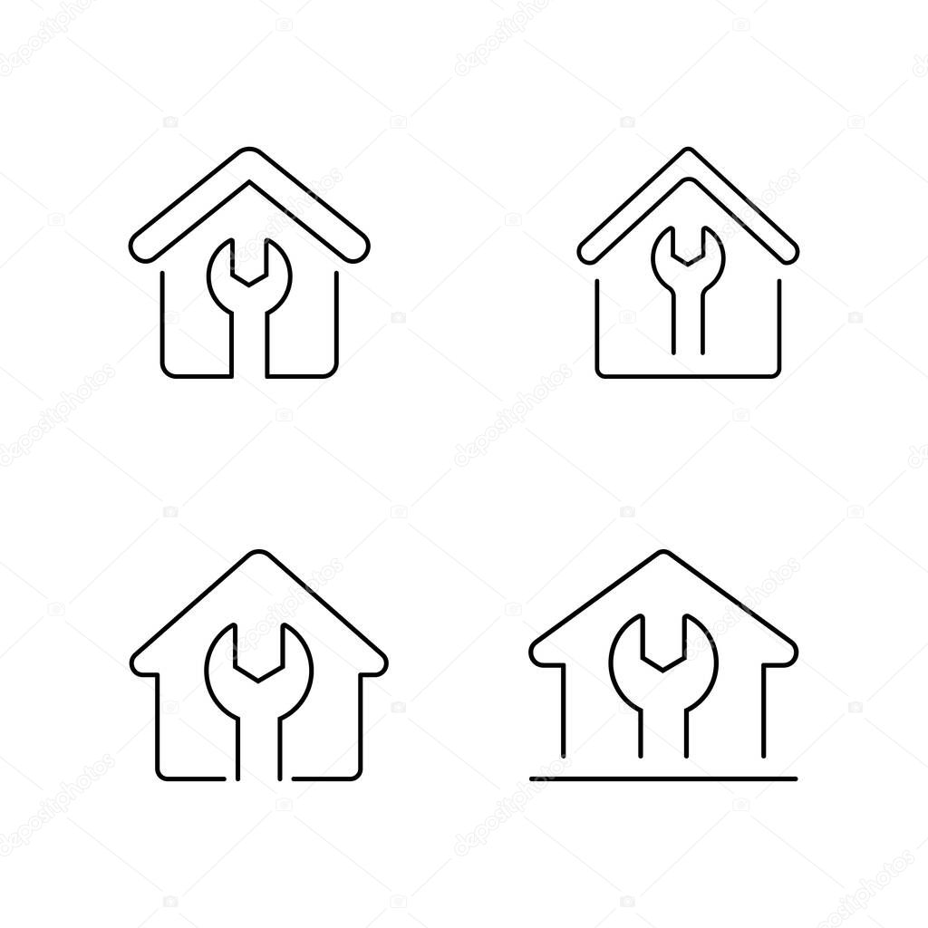 Minimalist House and Wrench Icon Set for Home Repair Branding