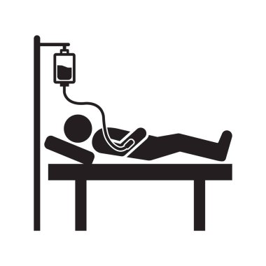 Minimalist Siyah Siluet Hastanedeki Hastanın Damardan Serumla Resmedilmesi