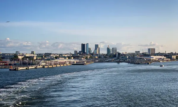 Şehrin panoraması ve Tallinn Limanı, Tallinn, Estonya, Ağustos 2019