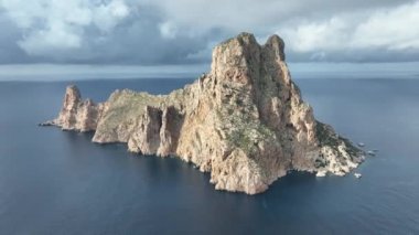 The famous island of Es Vedra, seen from the air. Ibiza.