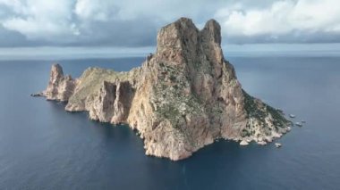 The famous island of Es Vedra, seen from the air. Ibiza.