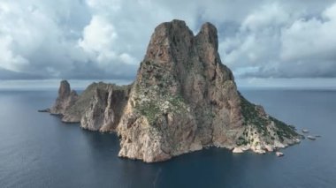 The famous island of Es Vedra, seen from the air. Ibiza.