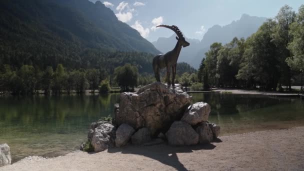 Λίμνη Jasna Στη Σλοβενία Στην Περιοχή Kranjska Gora Που Περιβάλλεται — Αρχείο Βίντεο