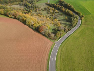 Sonbaharın sıcak bir gününde kırsal alanda asfalt bir yol manzarası