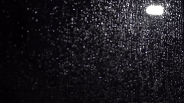 Raindrops Run Window While Raining Night — Stockvideo