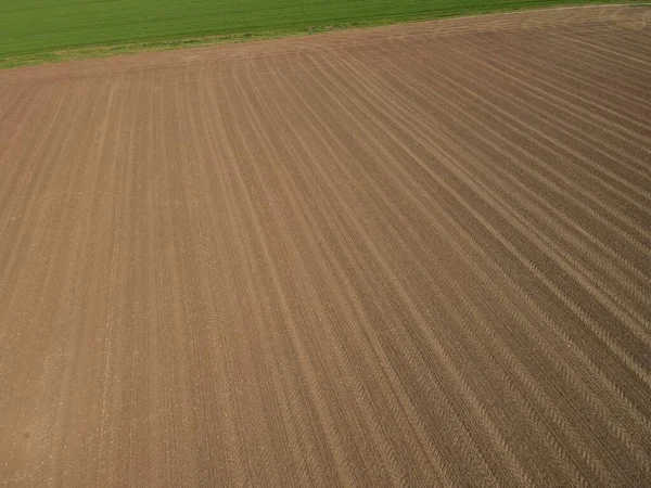 Luftaufnahme Eines Gepflügten Ackerfeldes Mit Boden Frühjahr — Stockfoto