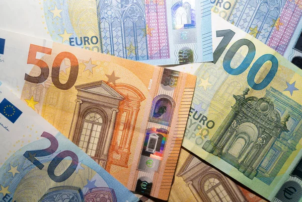 stock image European paper money with 50 euro, 100 euro and some 20 euro banknotes 