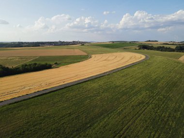 Ekin tarlaları ve yazın yol manzarası 
