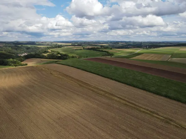 Drone Vista Paisaje Con Campos Agrícolas Verano — Foto de Stock