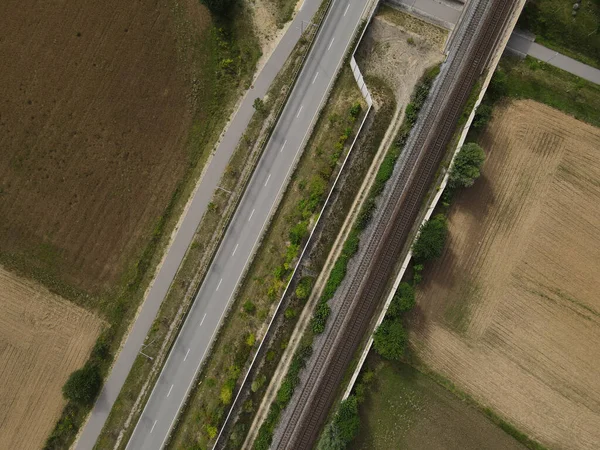 View Asphalt Road Raildroad Tracks — Stock Photo, Image