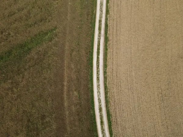Luchtfoto Van Een Landweg Tussen Velden Het Platteland — Stockfoto