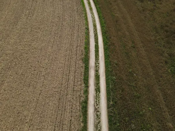 Luchtfoto Van Een Landweg Tussen Velden Het Platteland — Stockfoto