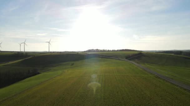 冬天阳光灿烂的日子 在乡间的草地上飞翔 — 图库视频影像