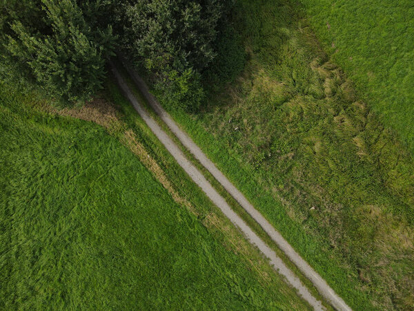 Aerial view of a country road in the countryside