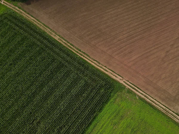 Letecký Pohled Pole Zemědělství Prašnou Silnicí Venkově — Stock fotografie