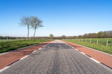 Kenarlarında kırmızı bisiklet şeritleri olan arazide yol