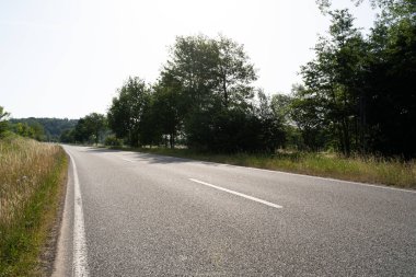 Çevredeki çimenler ve ağaçlar arasındaki yol 