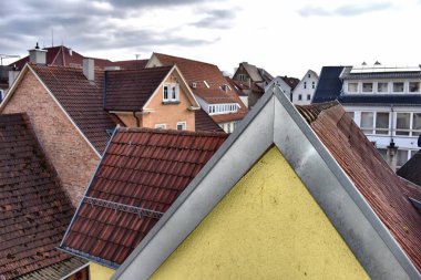 Reutlingen 'in Geleneksel Çatıları, Almanya Tarihi Mimarinin Hava Görüntüsü