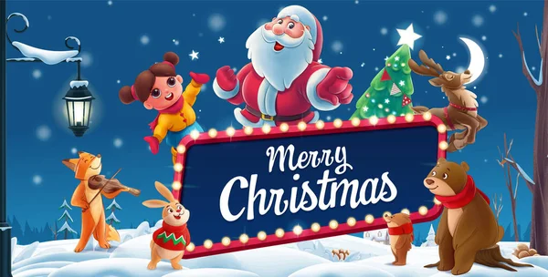 Święty Mikołaj Swoimi Przyjaciółmi Boże Narodzenie — Wektor stockowy