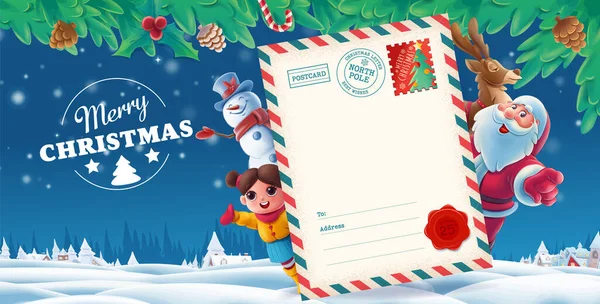 Merry Christmas Greeting Postcard — Stock Vector