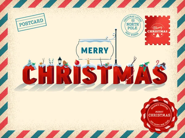 Stile Vintage Lettera Auguri Natale — Vettoriale Stock