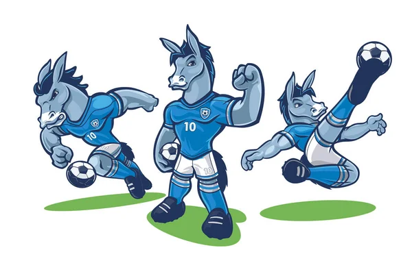 Ensemble Drôle Joueur Football Cheval Dessin Animé — Image vectorielle