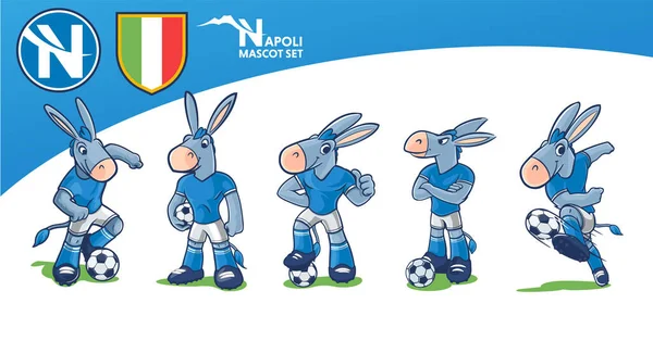 Burros Nápoles Itália Coleção Mascote Futebol Cor Azul —  Vetores de Stock
