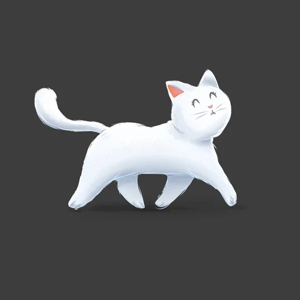 Gatto Bianco Cammina Felice Tenera Illustrazione — Vettoriale Stock