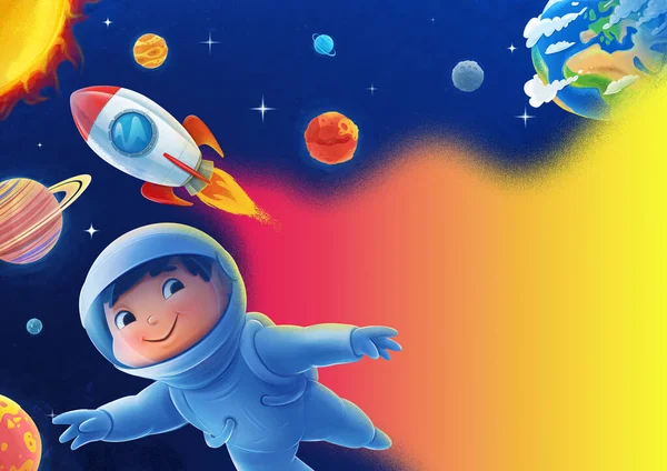 Ilustración Viajes Espaciales Con Astronauta Planetas — Foto de Stock