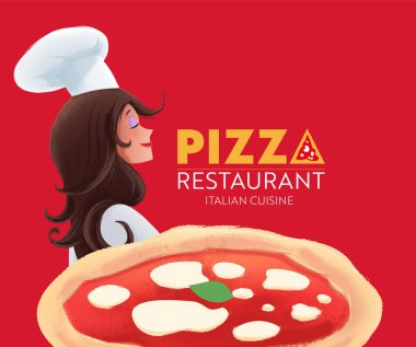 Pizza restoranı, İtalyan mutfağı afiş şablonu. vektör illüstrasyonu