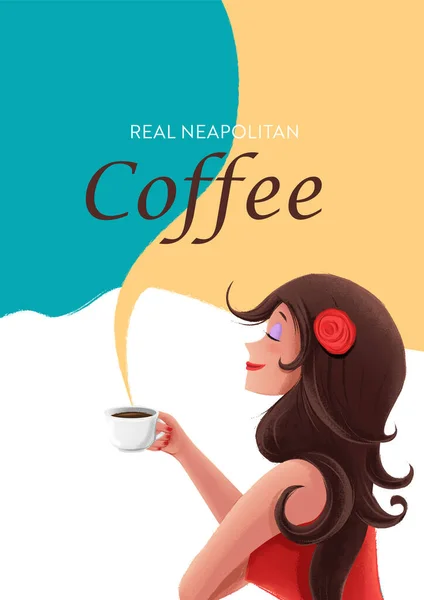Vector Ilustración Mujer Bebiendo Café — Vector de stock