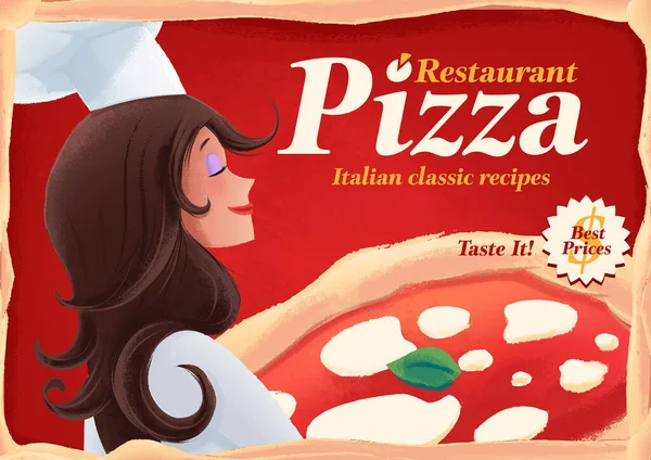 Illustration Kvinnlig Kock Med Pizza — Stock vektor