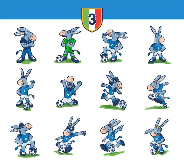 Set Icone Dei Cartoni Animati Carino Collezione Divertenti Giocatori Calcio — Vettoriale Stock